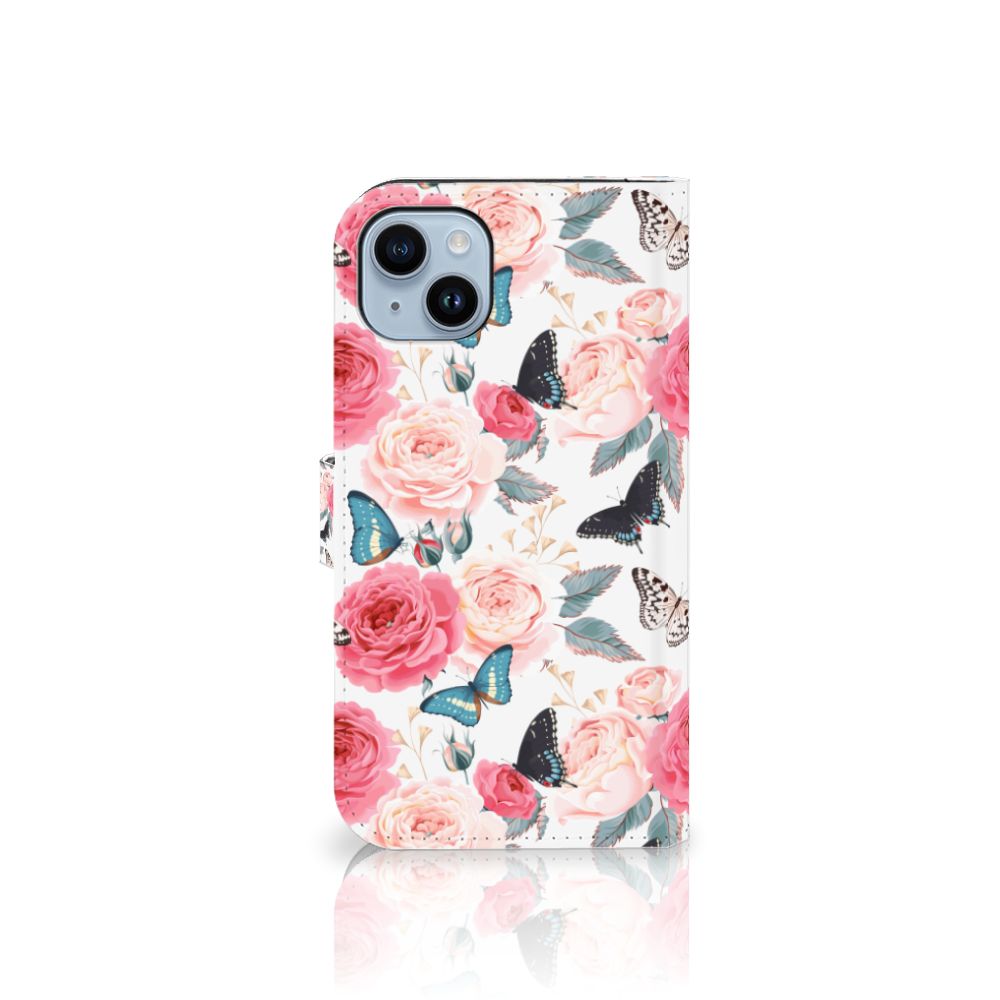 iPhone 15 Plus Hoesje Butterfly Roses design roze vlinders rozen aanzicht