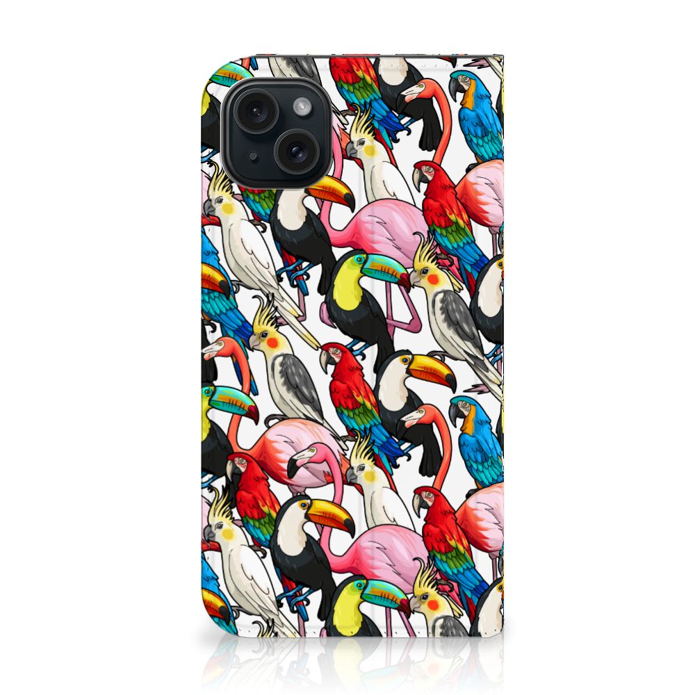 iPhone 15 Plus Hoesje maken Birds met kleurrijke vogels zoals toekans, papegaaien, flamingo's en kaketoes.