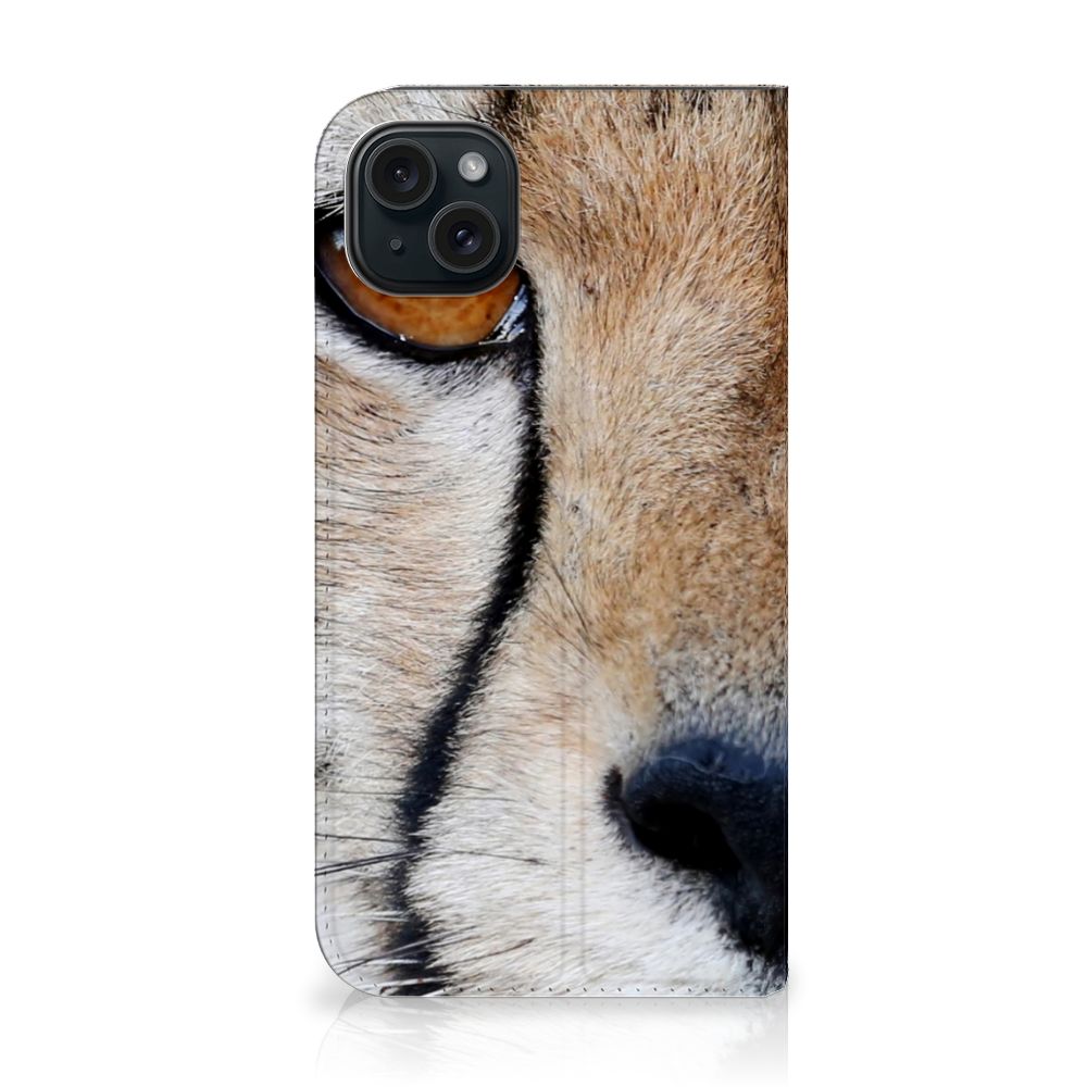 iPhone 15 Plus Hoesje maken Cheetah close-up afbeelding van een jachtluipaard op telefoonhoesje.
