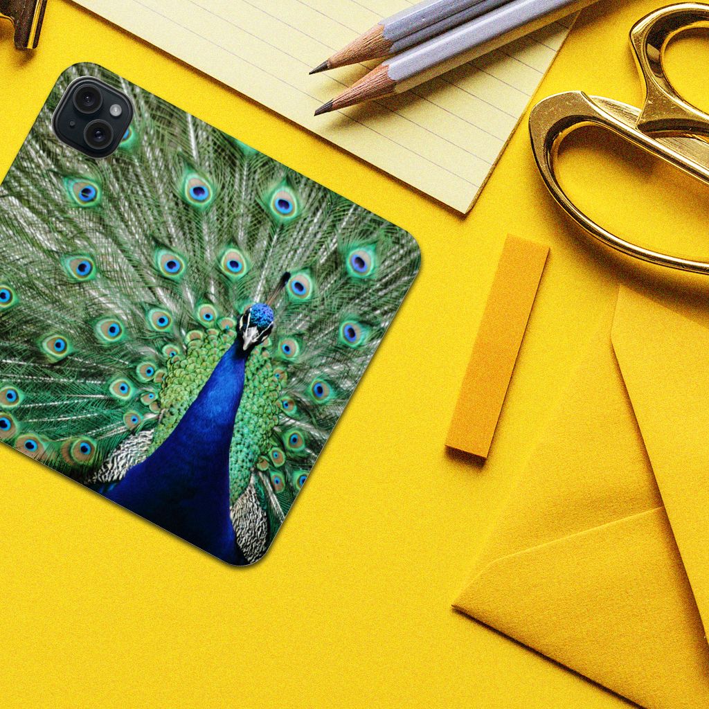 iPhone 15 Plus Hoesje maken Pauw met kleurrijk pauwdesign, perfect voor een stijlvolle uitstraling.