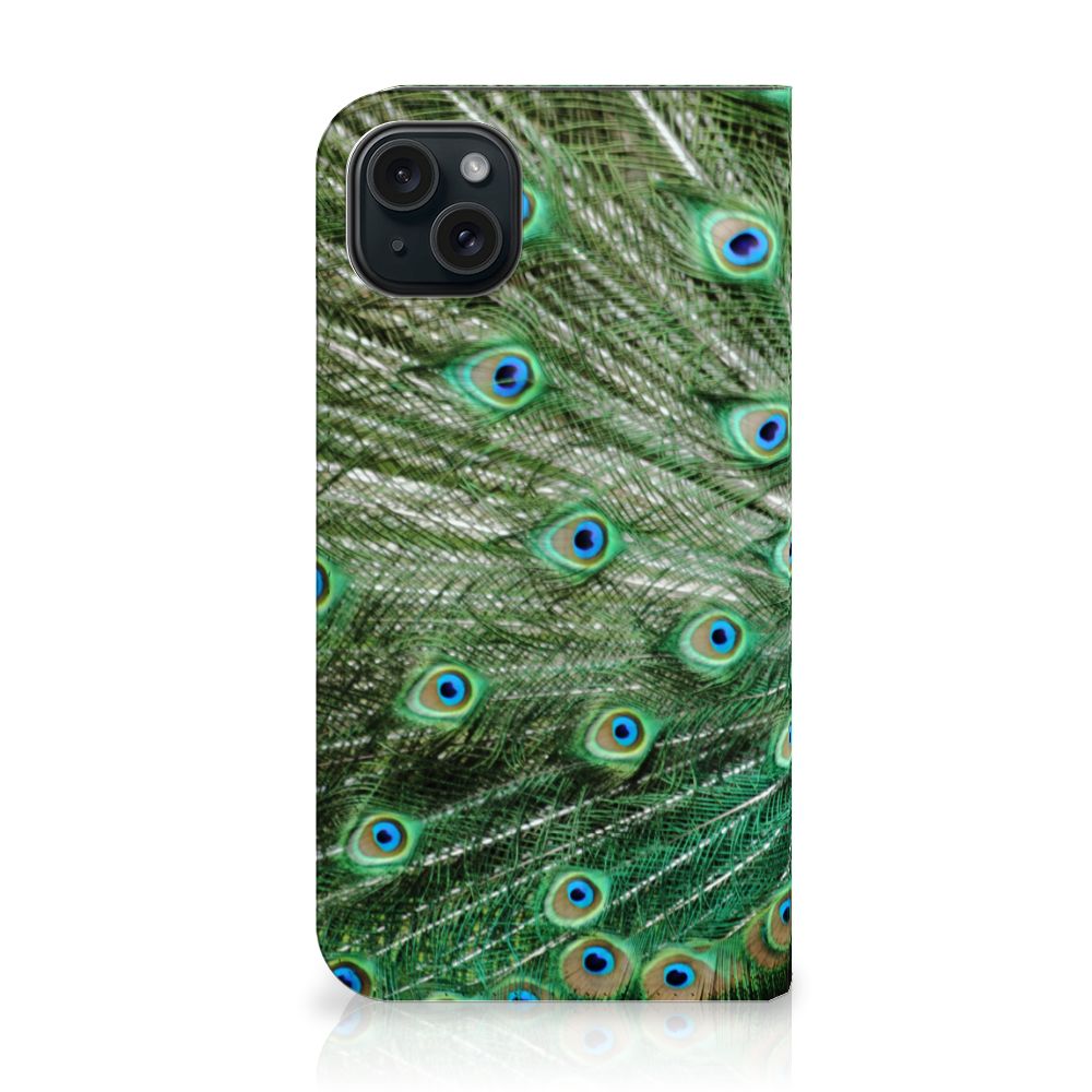 iPhone 15 Plus Hoesje maken Pauw met prachtig pauwenveren ontwerp en kleurrijke details.