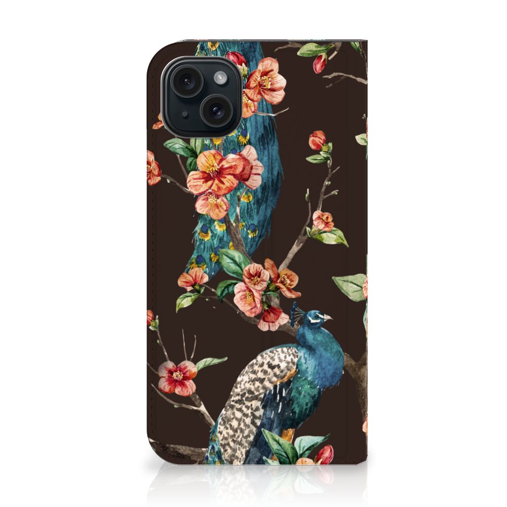 iPhone 15 Plus Hoesje maken Pauw met Bloemen - Bescherm je smartphone met deze prachtige pauwen en bloemen design 🌺.