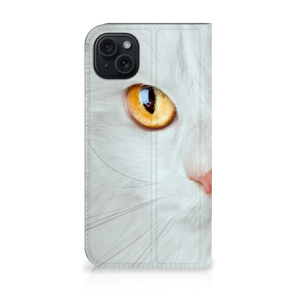 iPhone 15 Plus Hoesje maken Witte Kat stand case witte kat voorkant