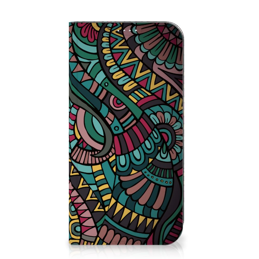 iPhone 15 Plus Hoesje met Magneet Aztec in retro kleuren en kunstzinnig design 🎨.