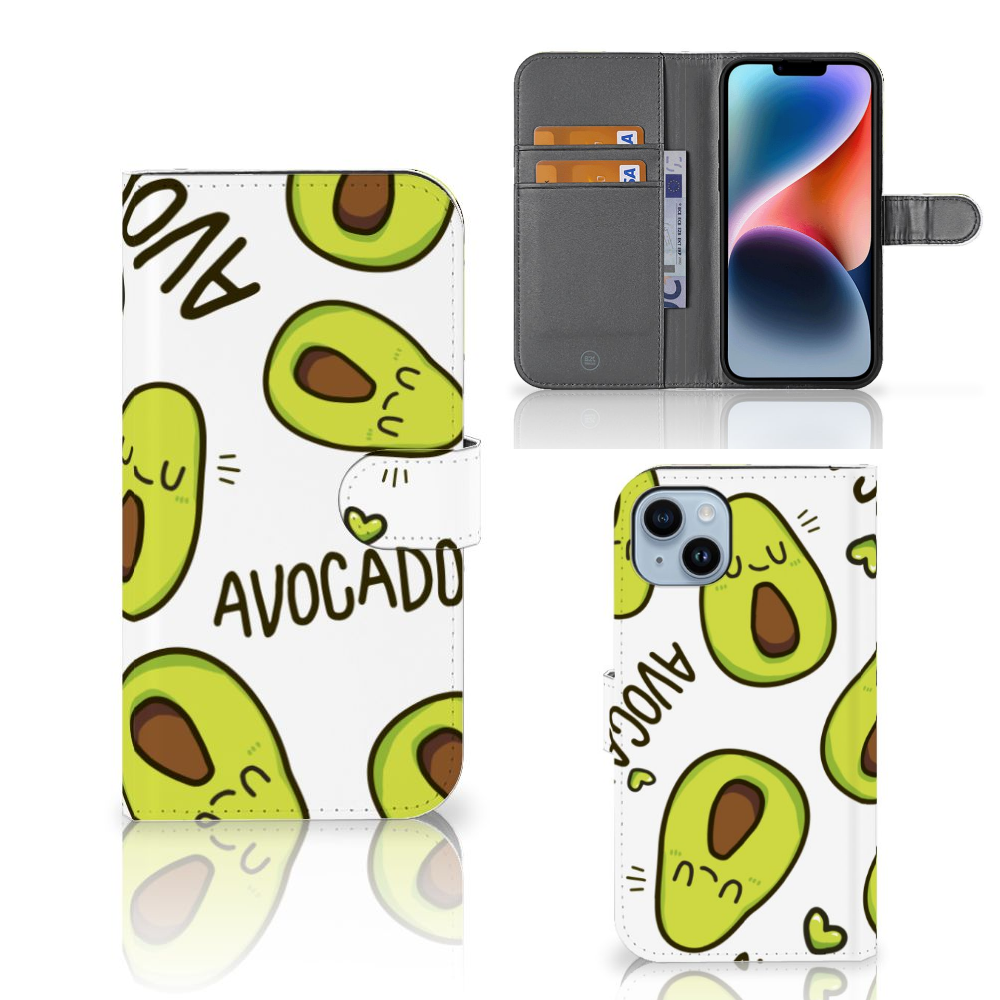 iPhone 15 Plus Leuk Hoesje Avocado Singing met vrolijke avocado's en ruimte voor pasjes 🍏