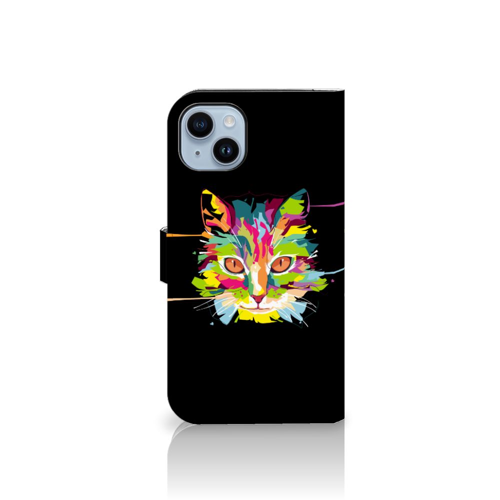 iPhone 15 Plus Leuk Hoesje Cat Color kleurrijke kat zwart