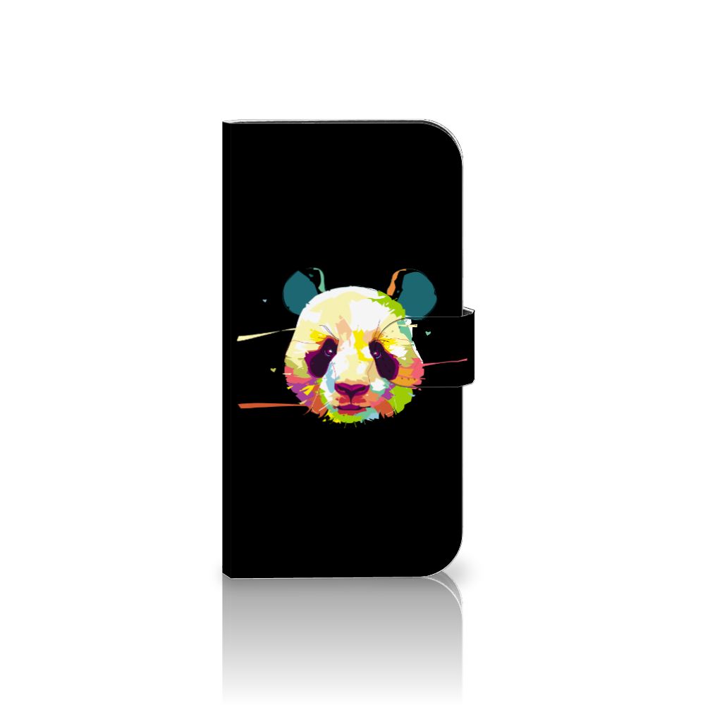 iPhone 15 Plus Leuk Hoesje Panda Color met kleurrijke panda afbeelding op zwart achtergrond 🐼