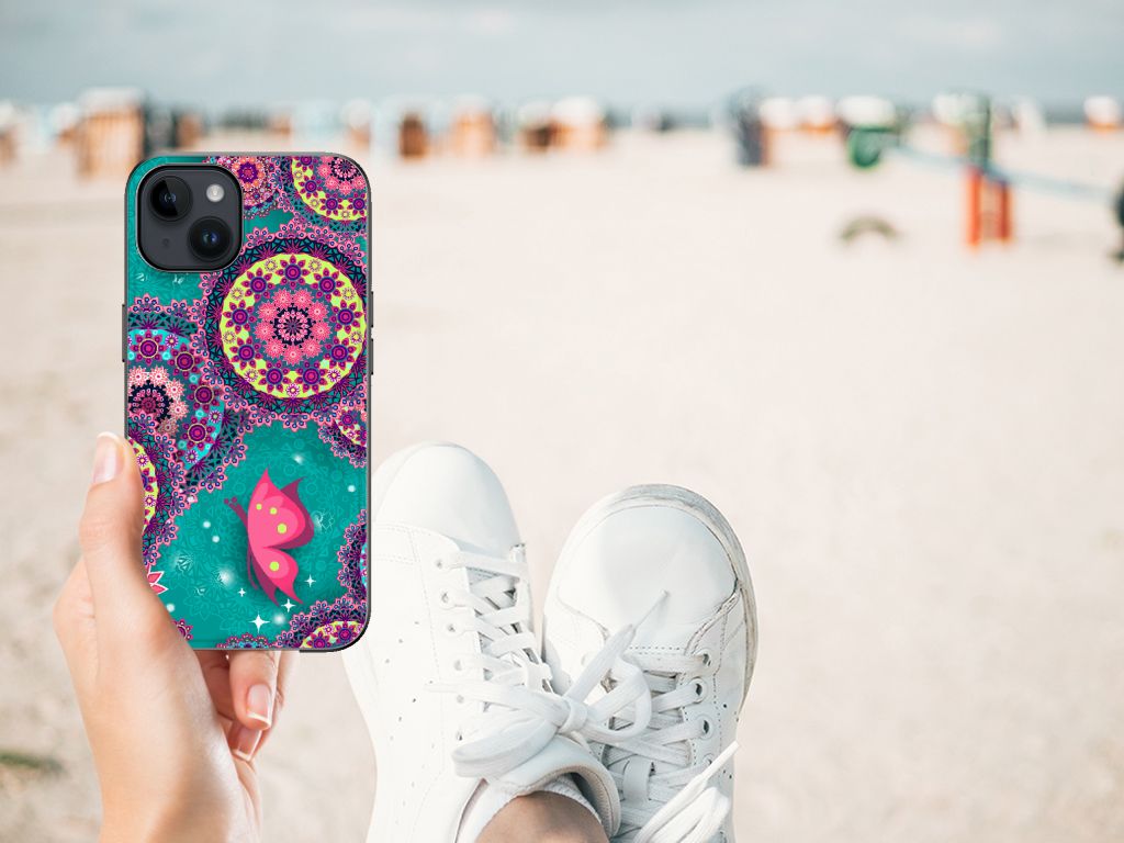 Apple iPhone 15 Plus Leuk Telefoonhoesje Cirkels en Vlinders back cover design cirkels vlinders