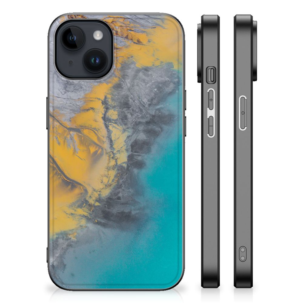 iPhone 15 Plus Marmeren Print Telefoonhoesje Marble Blue Gold B2C Telecom