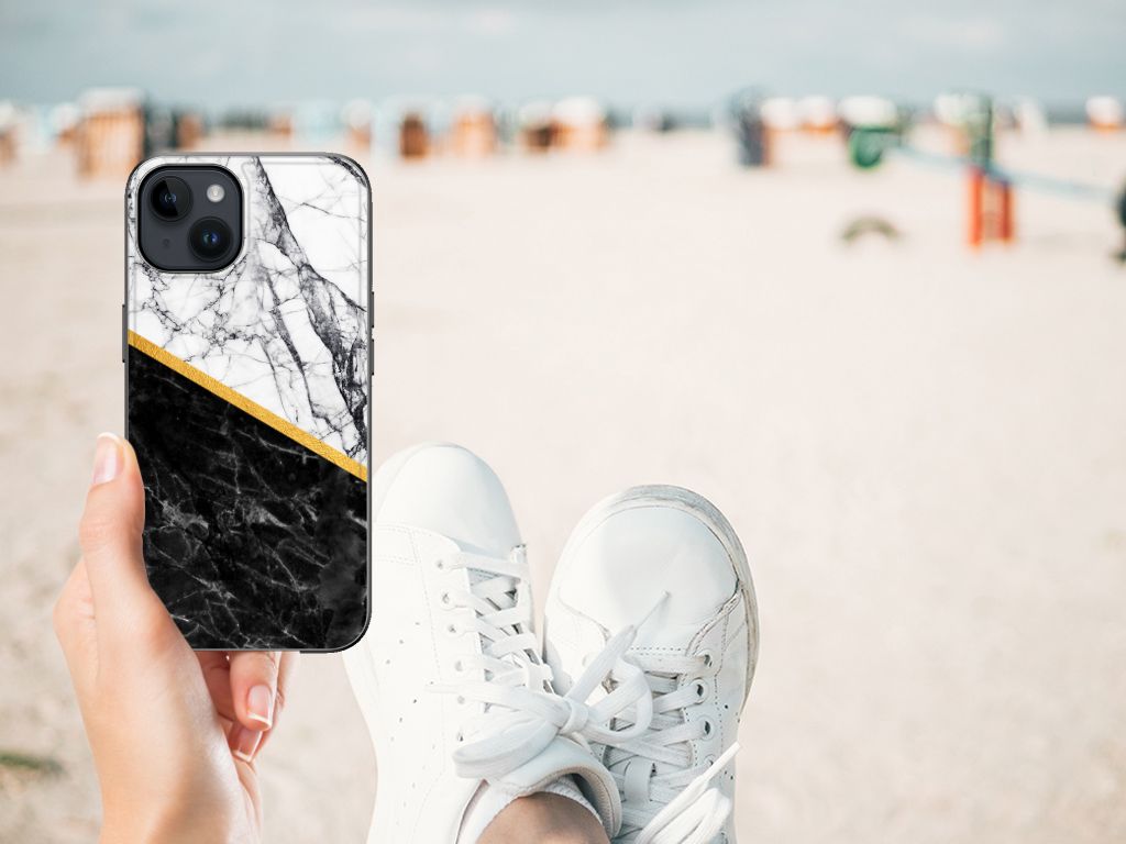 iPhone 15 Plus Marmeren Print Telefoonhoesje Marmer Wit Zwart - Origineel Cadeau Man B2C Telecom