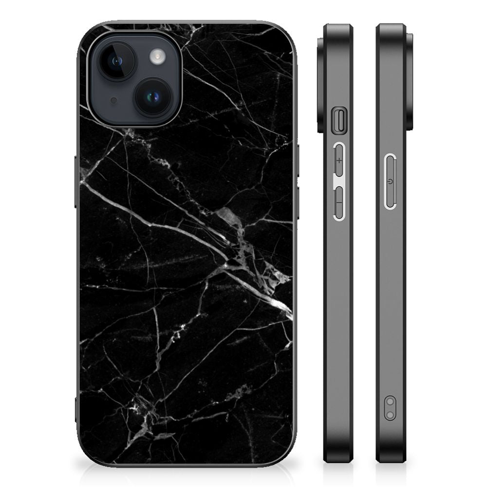iPhone 15 Plus Marmeren Print Telefoonhoesje Marmer Zwart achterkant zijkanten