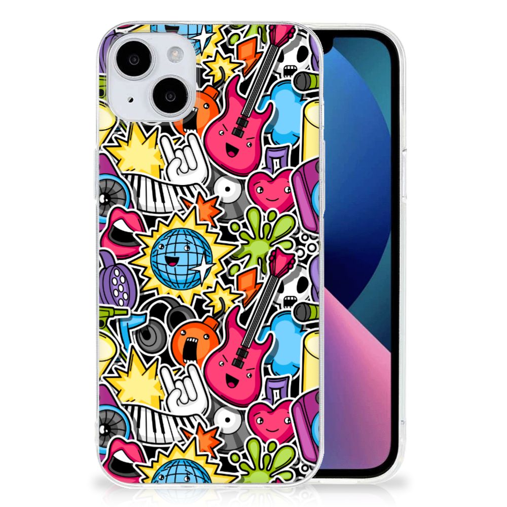 iPhone 15 Plus Silicone Back Cover Punk Rock met kleurrijk design met gitaren en muzieknoten 🎸