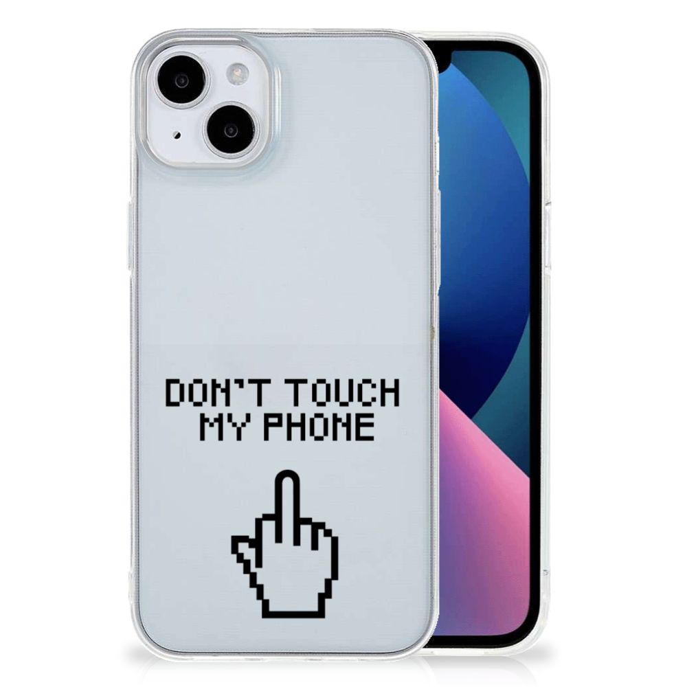 iPhone 15 Plus Silicone-hoesje Finger Don't Touch My Phone met gebaar naar de camera 📱