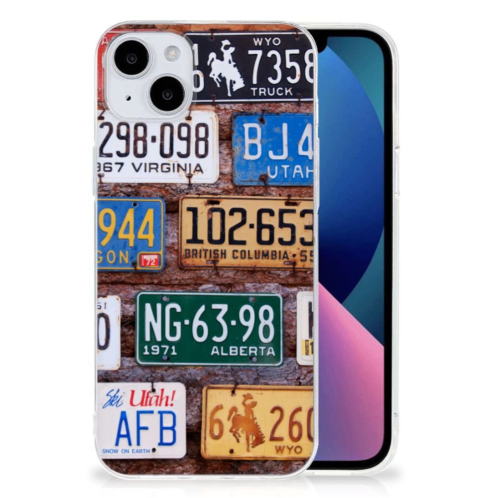 iPhone 15 Plus Siliconen Hoesje met foto Kentekenplaten met kleurrijke Amerikaanse kentekenplaten