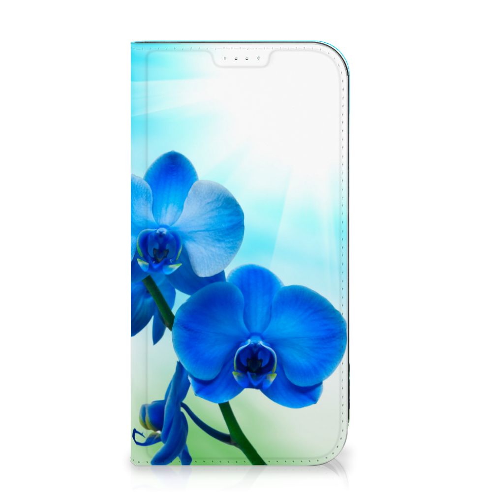 iPhone 15 Plus Smart Cover Orchidee Blauw - Cadeau voor je Moeder met elegante blauwere orchideeën 🌺