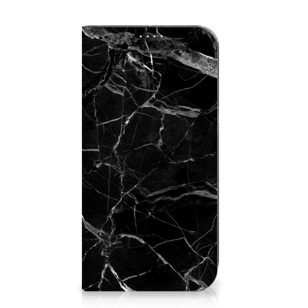 iPhone 15 Plus Standcase Marmer Zwart - Origineel Cadeau Vader met stijlvolle zwarte marmer uitstraling.