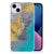 iPhone 15 Plus TPU Siliconen Hoesje Marble Blue Gold met een stijlvolle marmer ontwerp in blauw en goud.