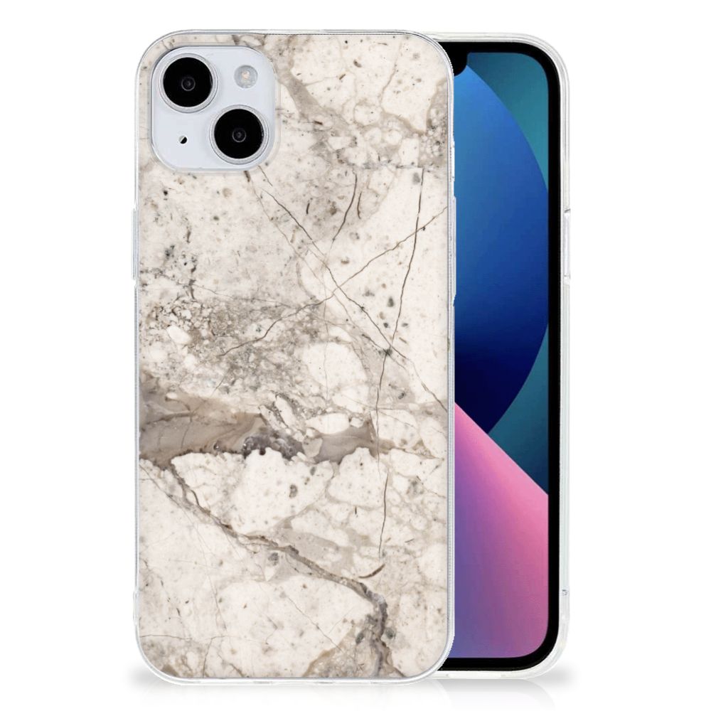 iPhone 15 Plus TPU Siliconen Hoesje Marmer Beige design hoesje marmer beige achterzijde