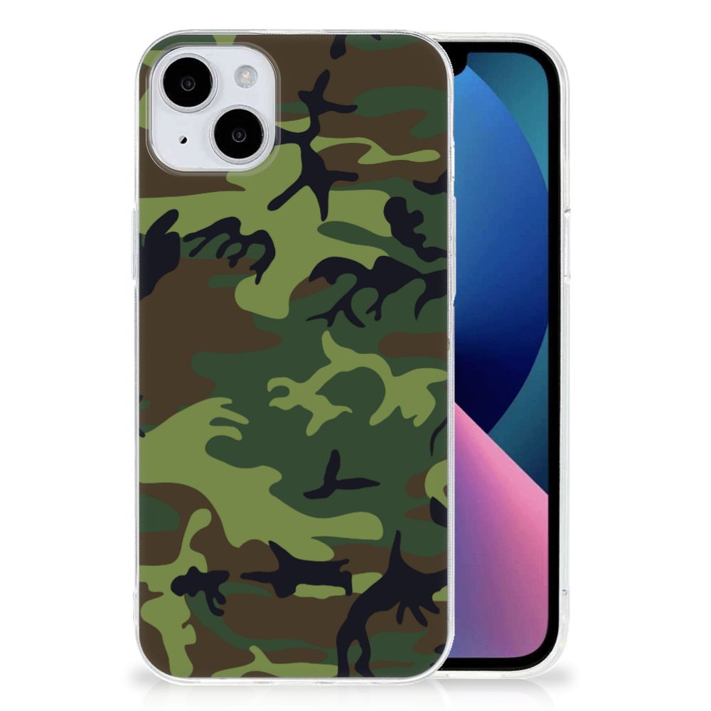iPhone 15 Plus TPU bumper Army Dark met camouflage ontwerp, perfect voor natuurliefhebbers. 🌲