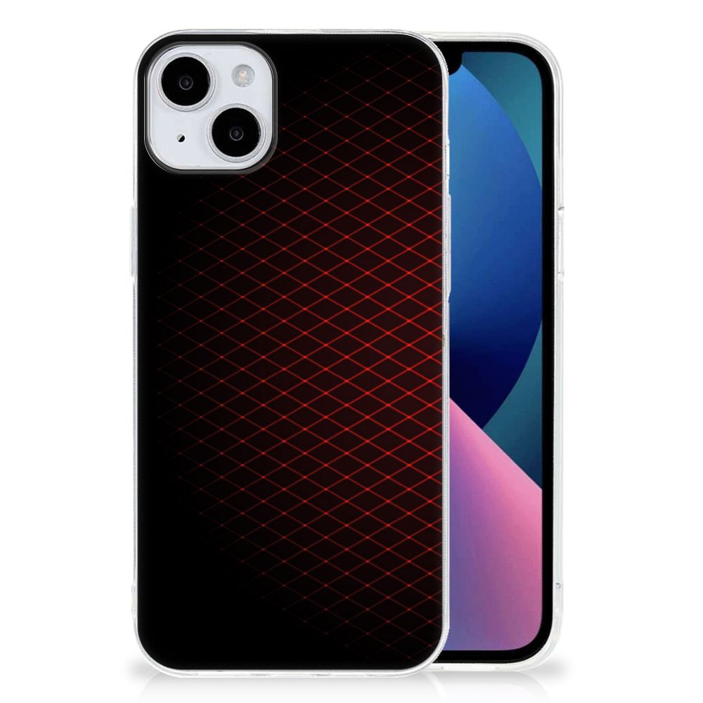 iPhone 15 Plus TPU bumper Geruit Rood met een strak ruitjesdesign op een zwarte achtergrond.
