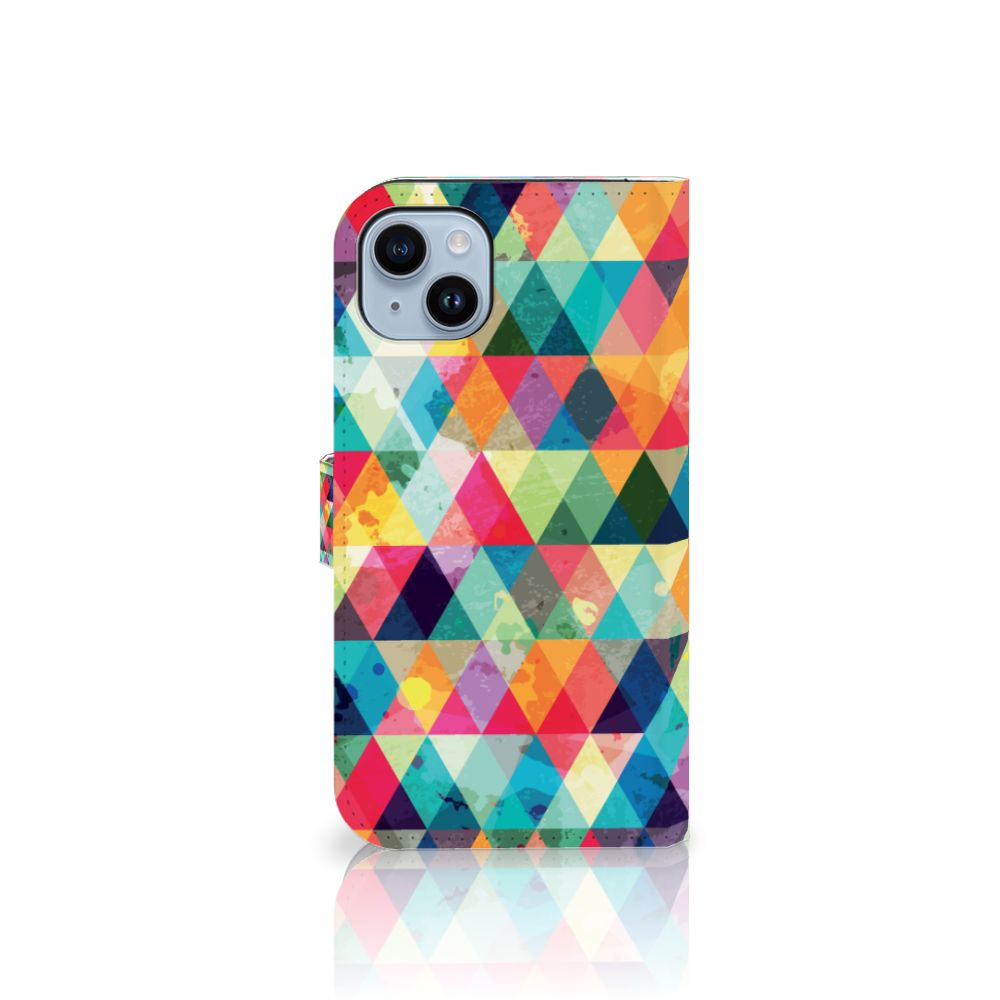 Apple iPhone 15 Plus Telefoon Hoesje Geruit kleurrijk design geometrisch aanzicht