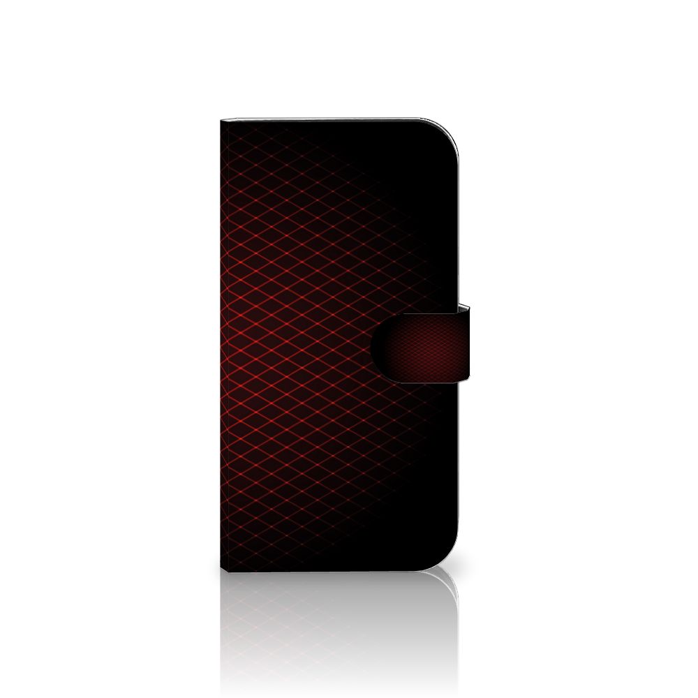 iPhone 15 Plus Telefoon Hoesje Geruit Rood met minimalistisch design en ruimte voor 3 pasjes.