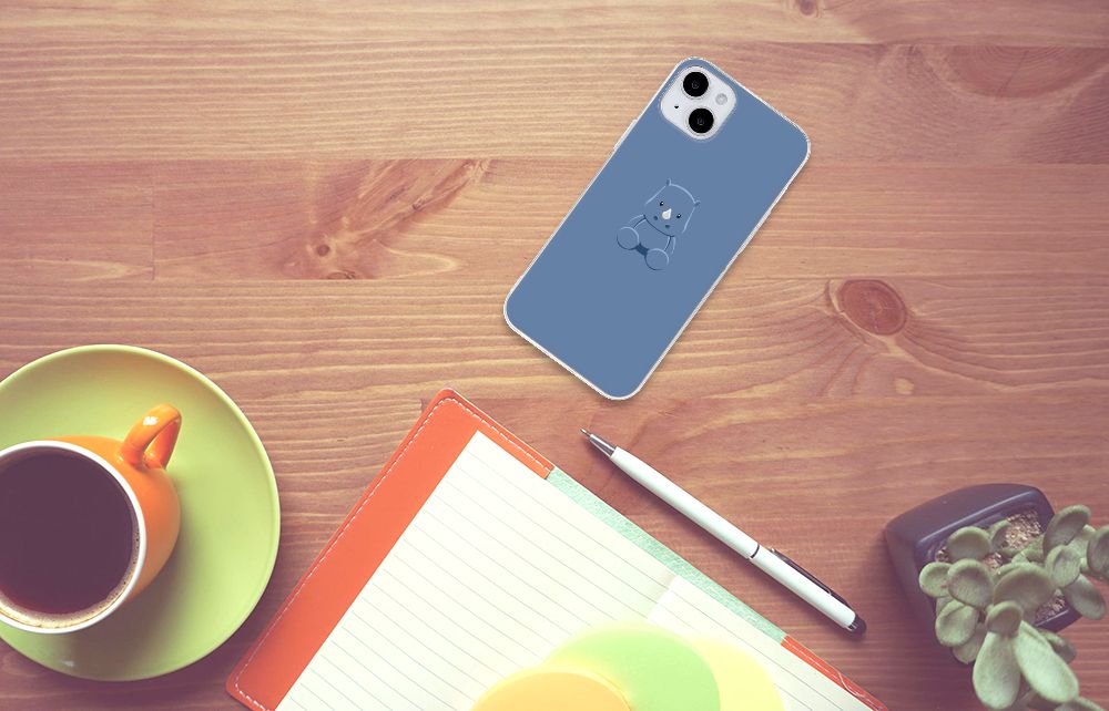iPhone 15 Plus Telefoonhoesje met Naam Baby Rhino ontwerp bovenaanzicht