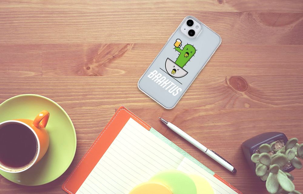 iPhone 15 Plus Telefoonhoesje met Naam Braktus met cactus print en vrolijke kleuren 🌵