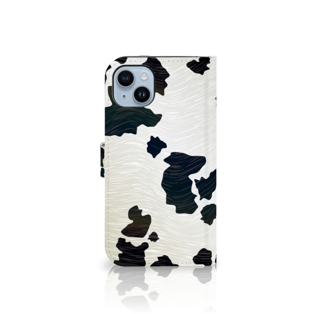 iPhone 15 Plus Telefoonhoesje met Pasjes Koeienvlekken - leuk design met koeienvlekken print op een hoesje.