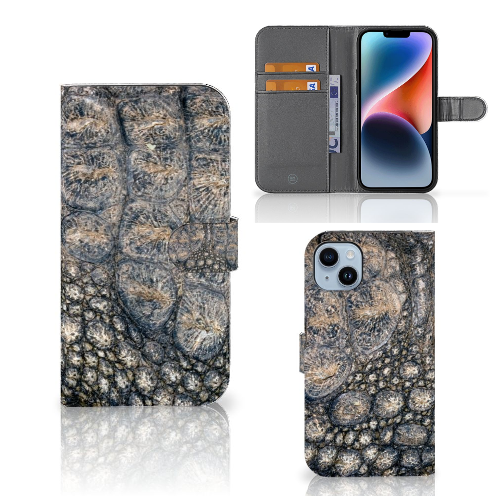 iPhone 15 Plus Telefoonhoesje met Pasjes Krokodillenprint - Stoer design met krokodillenprint en pasjeshouder 🐊.