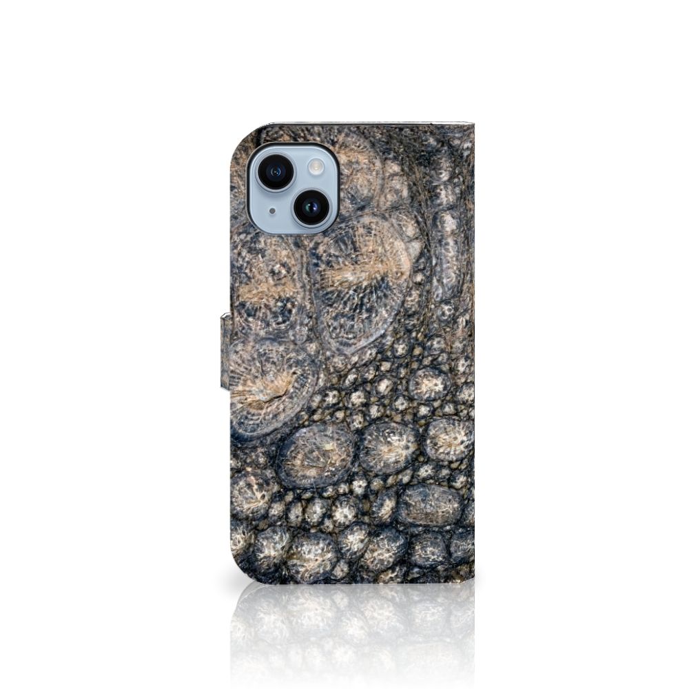 iPhone 15 Plus Telefoonhoesje met Pasjes Krokodillenprint met stoere krokodillenprint design.
