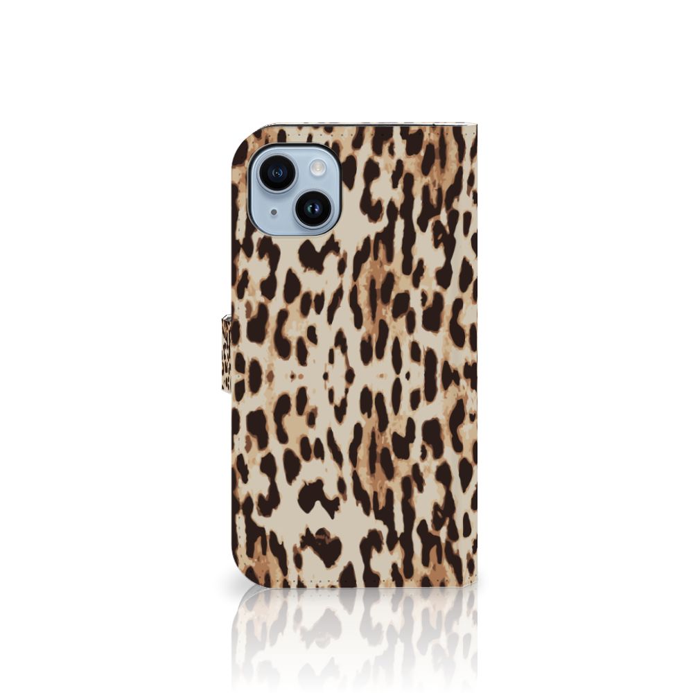 iPhone 15 Plus Telefoonhoesje met Pasjes Leopard telefoonhoesje panterprint achteraanzicht
