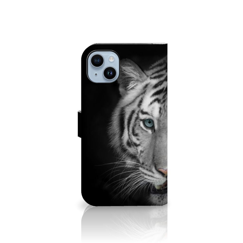 iPhone 15 Plus Telefoonhoesje met Pasjes Tijger met afbeelding van een witte tijger🐅