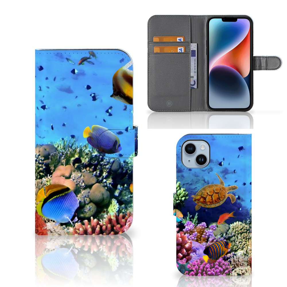 iPhone 15 Plus Telefoonhoesje met Pasjes Vissen met kleurrijke vissen en onderwaterleven 🌊