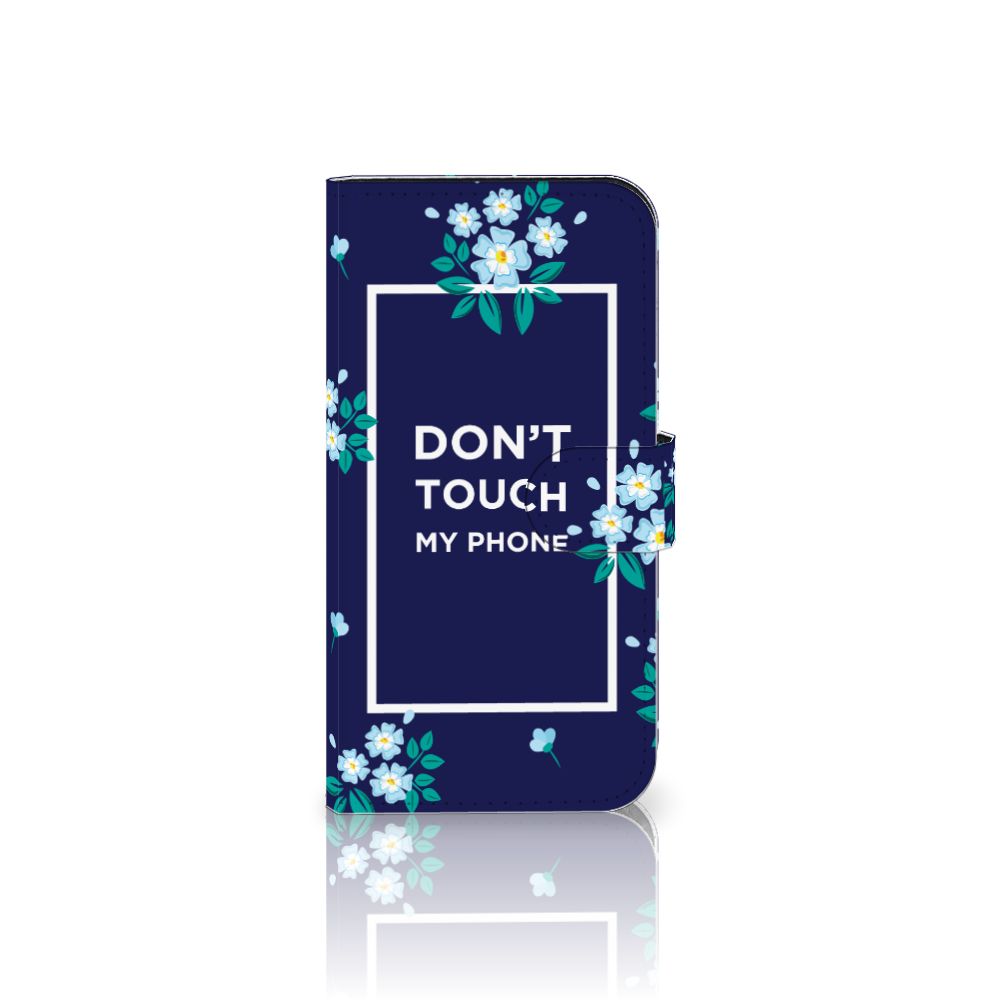 iPhone 15 Portemonnee Hoesje Flowers Blue DTMP met tekst en bloemenprint 🌸