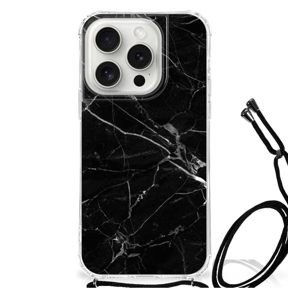 iPhone 15 Pro Anti-Shock Hoesje Marmer Zwart - Origineel Cadeau Vader B2C Telecom