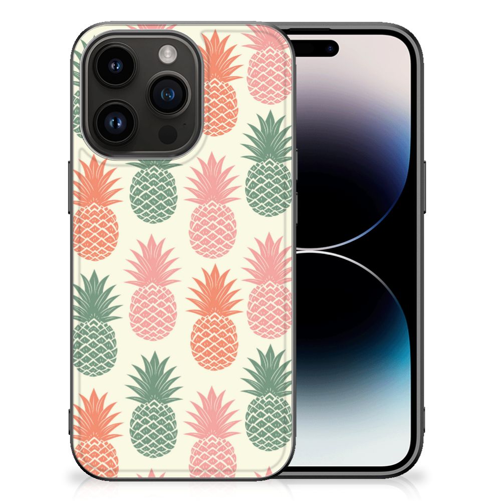Apple iPhone 15 Pro Back Cover Hoesje Ananas ananas print voorkant