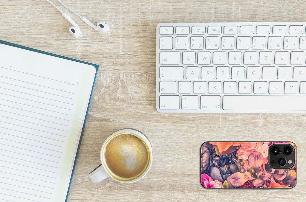 Apple iPhone 15 Pro Bloemen Hoesje Bosje Bloemen bloemen print bovenaanzicht bureau