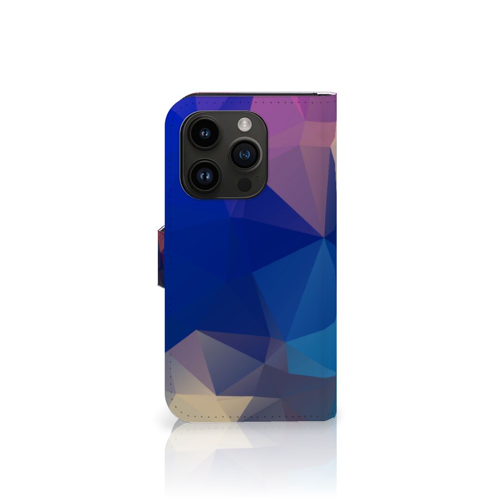 iPhone 15 Pro Book Case Polygon Dark met abstract design in warme kleuren 🌈