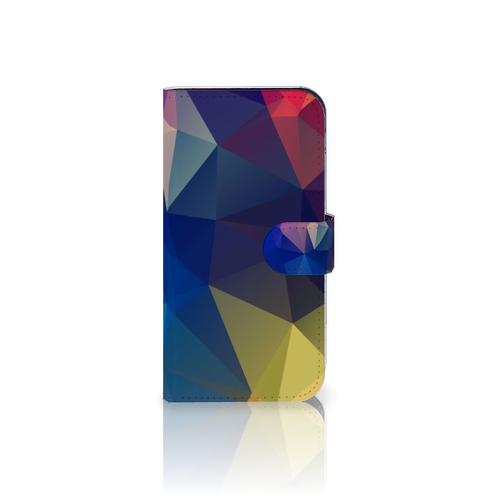 iPhone 15 Pro Book Case Polygon Dark met kleurrijk abstract ontwerp, perfect voor stijl en functionaliteit.