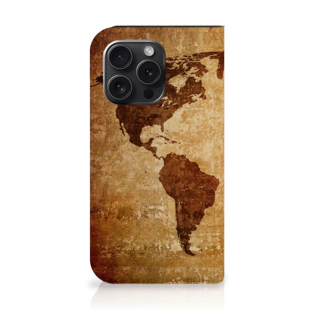 iPhone 15 Pro Book Cover Wereldkaart met vintage wereldkaart ontwerp 🌍.