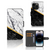 iPhone 15 Pro Bookcase Marmer Wit Zwart - Origineel Cadeau Man met luxe zwart-wit marmer design en gouden scheidingslijn.