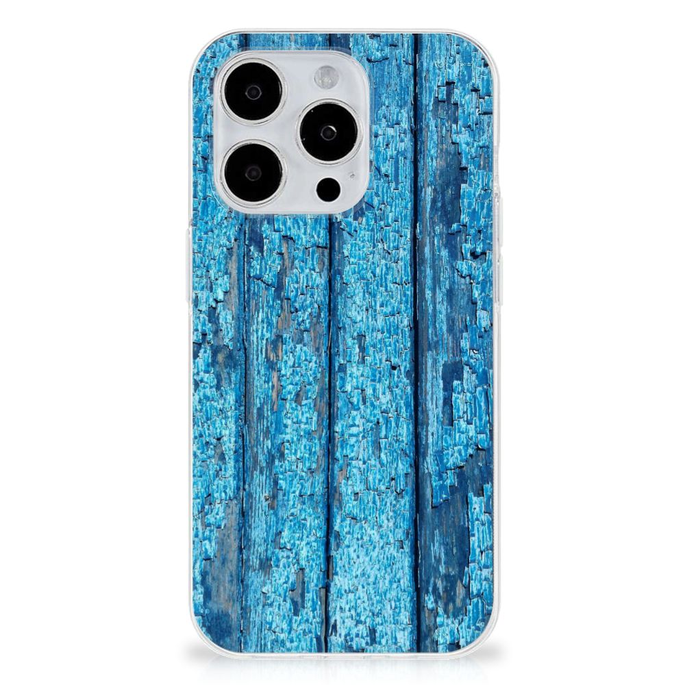 iPhone 15 Pro Bumper Hoesje Wood Blue met prachtig blauw afgebladderd hout design 🌊