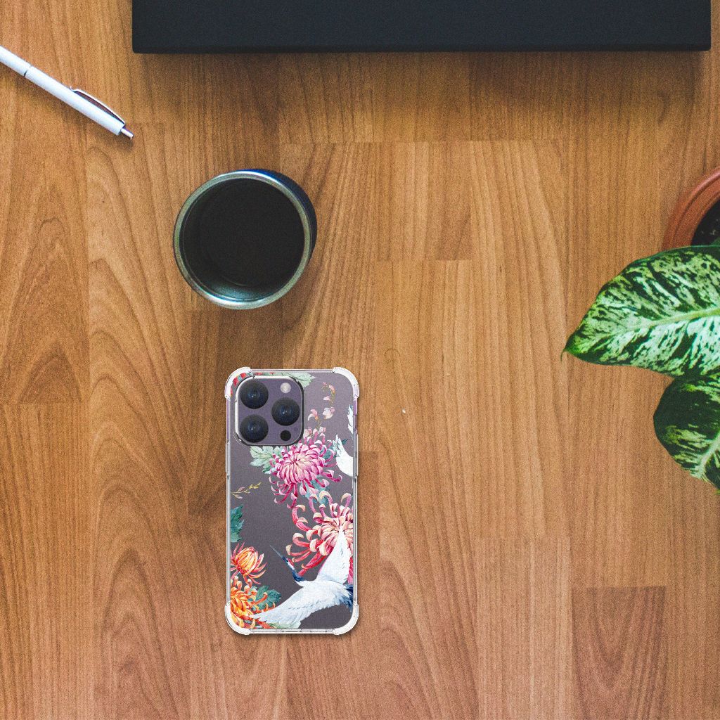 iPhone 15 Pro Case Anti-shock Bird Flowers bovenaanzicht