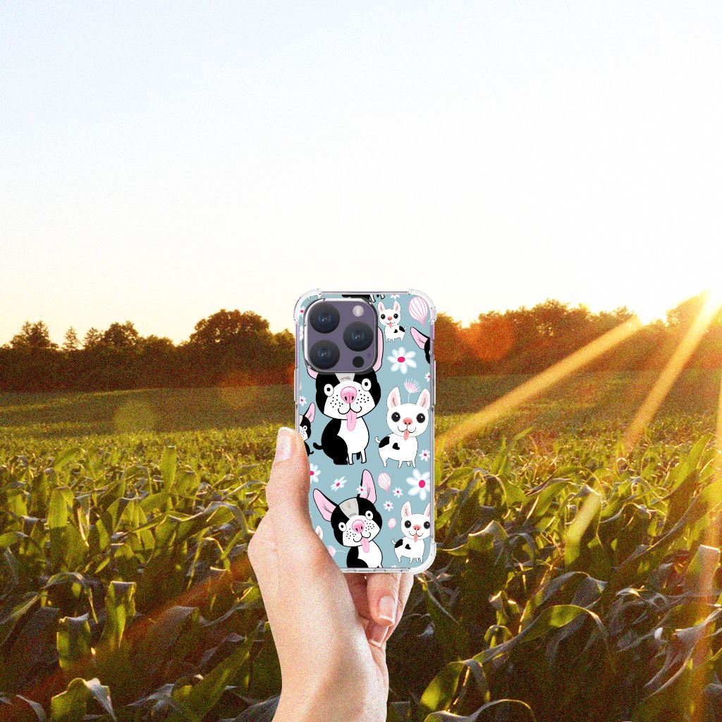 iPhone 15 Pro Case Anti-shock Hondjes telefoonhoesje hondjes design zijaanzicht