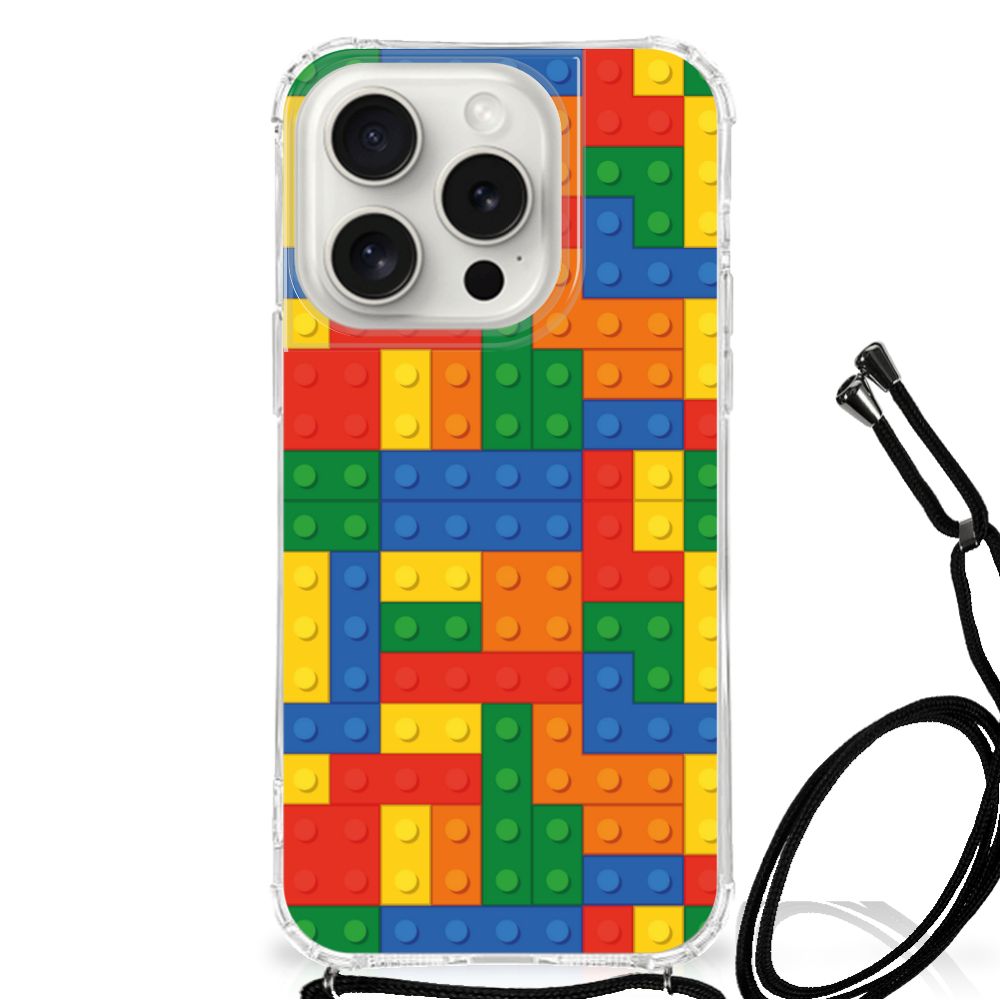 iPhone 15 Pro Doorzichtige Silicone Hoesje Blokken blokken design voorkant