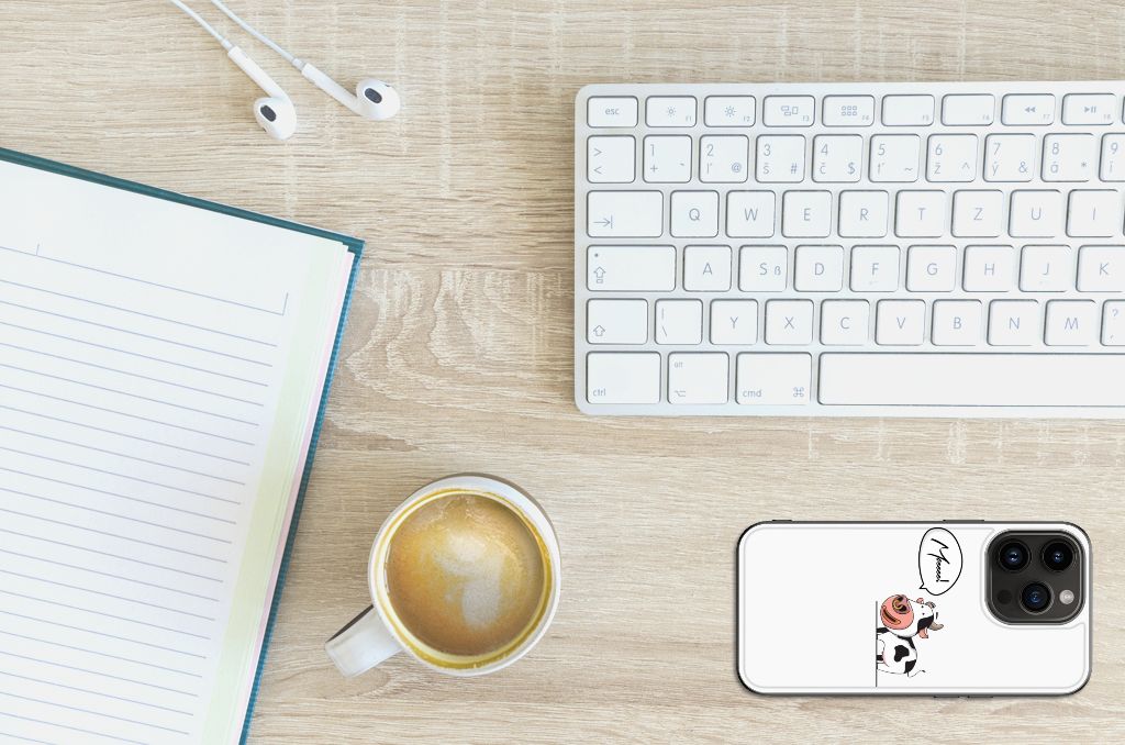 Apple iPhone 15 Pro hoesje Cow design illustratie bovenaanzicht