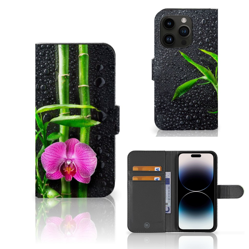 iPhone 15 Pro Hoesje Orchidee met elegante paarse bloem en bamboe, ideaal voor stijl en bescherming 🌸.