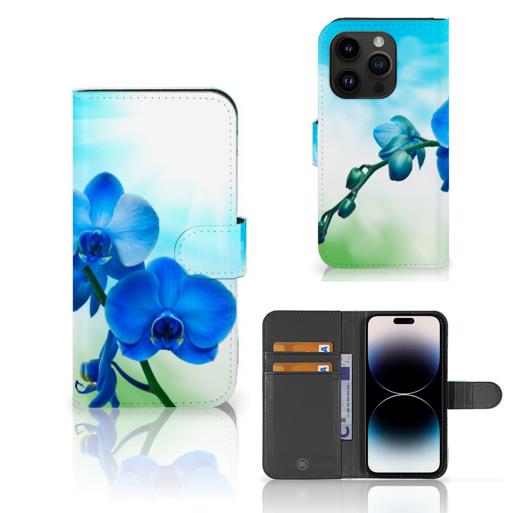 iPhone 15 Pro Hoesje Orchidee Blauw Cadeau voor je Moeder ontwerp bloemen aanzicht