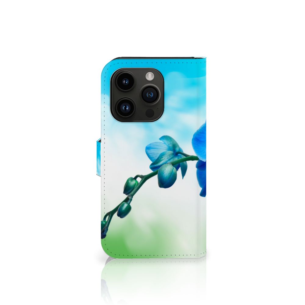 iPhone 15 Pro Hoesje Orchidee Blauw telefoonhoesje orchidee blauw aanzicht